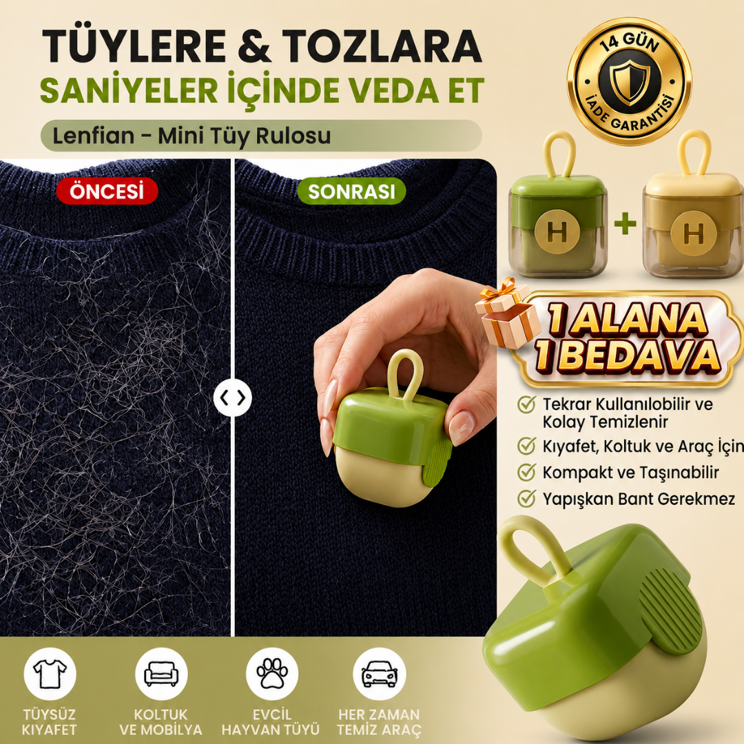 Lenfian™ Tekrar Kullanılabilir - Mini Tüy ve Toz Temizleme Rulosu
